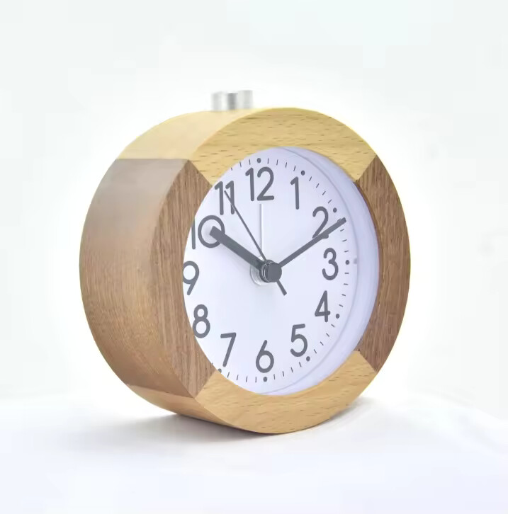 wooden table clock with led light