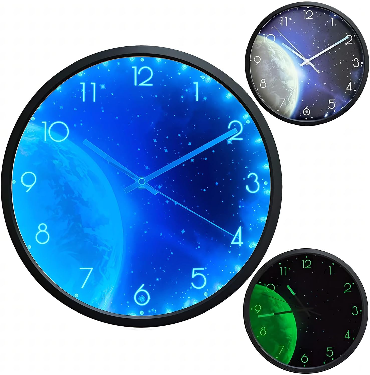 12 Inch Silent Battery-Operated LED Night Light Wall Clock - Earth