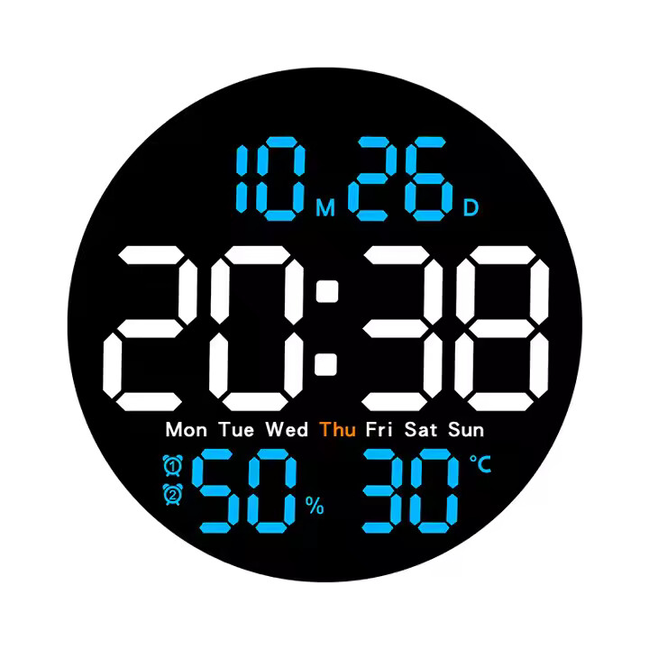 Remote-Controlled LED Clock with Electric Digital Color Display, Adjustable Brightness, Alarm, Snooze, and Count/Down Features