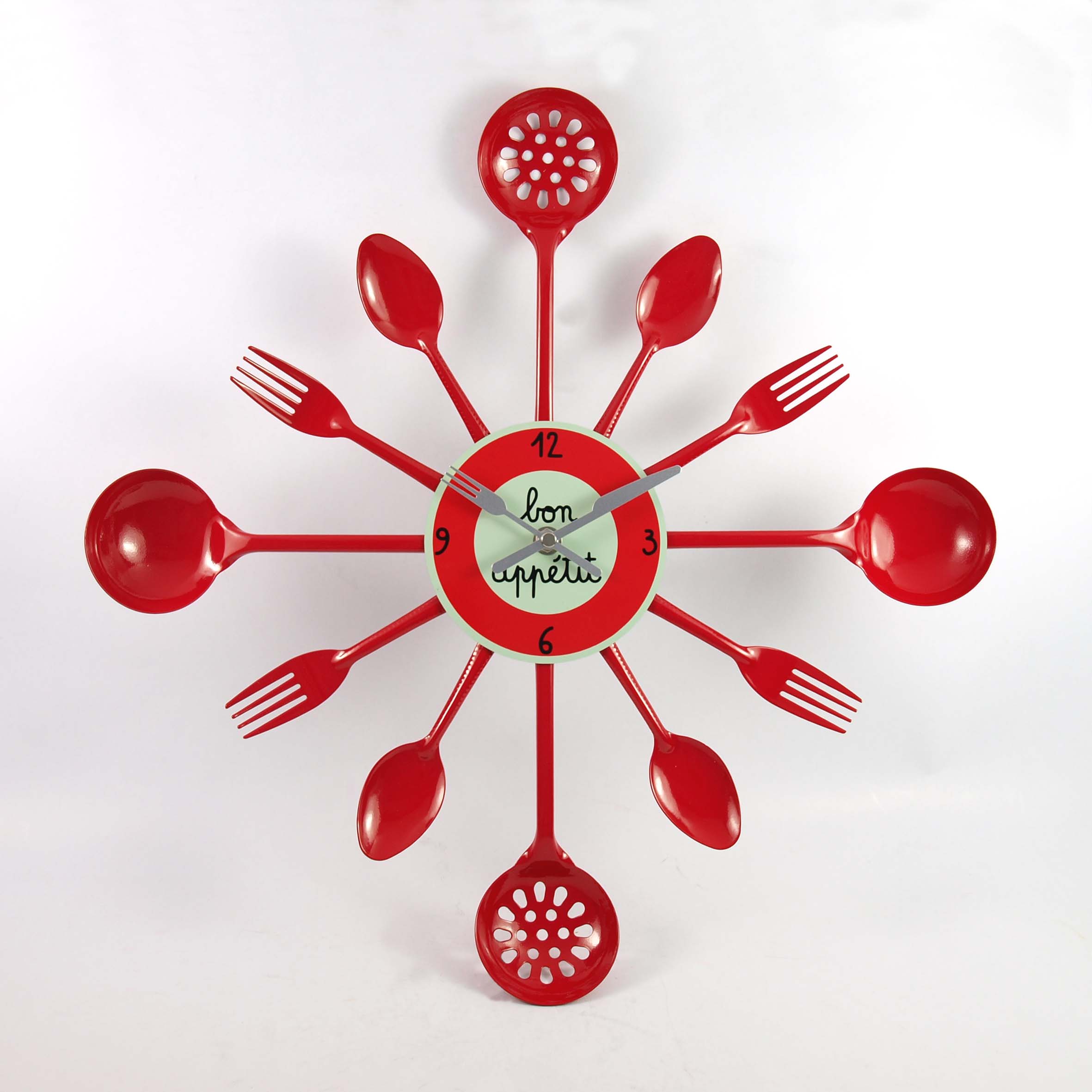 Red Kitchenware Metal Quartz Kitchen Wall Clock