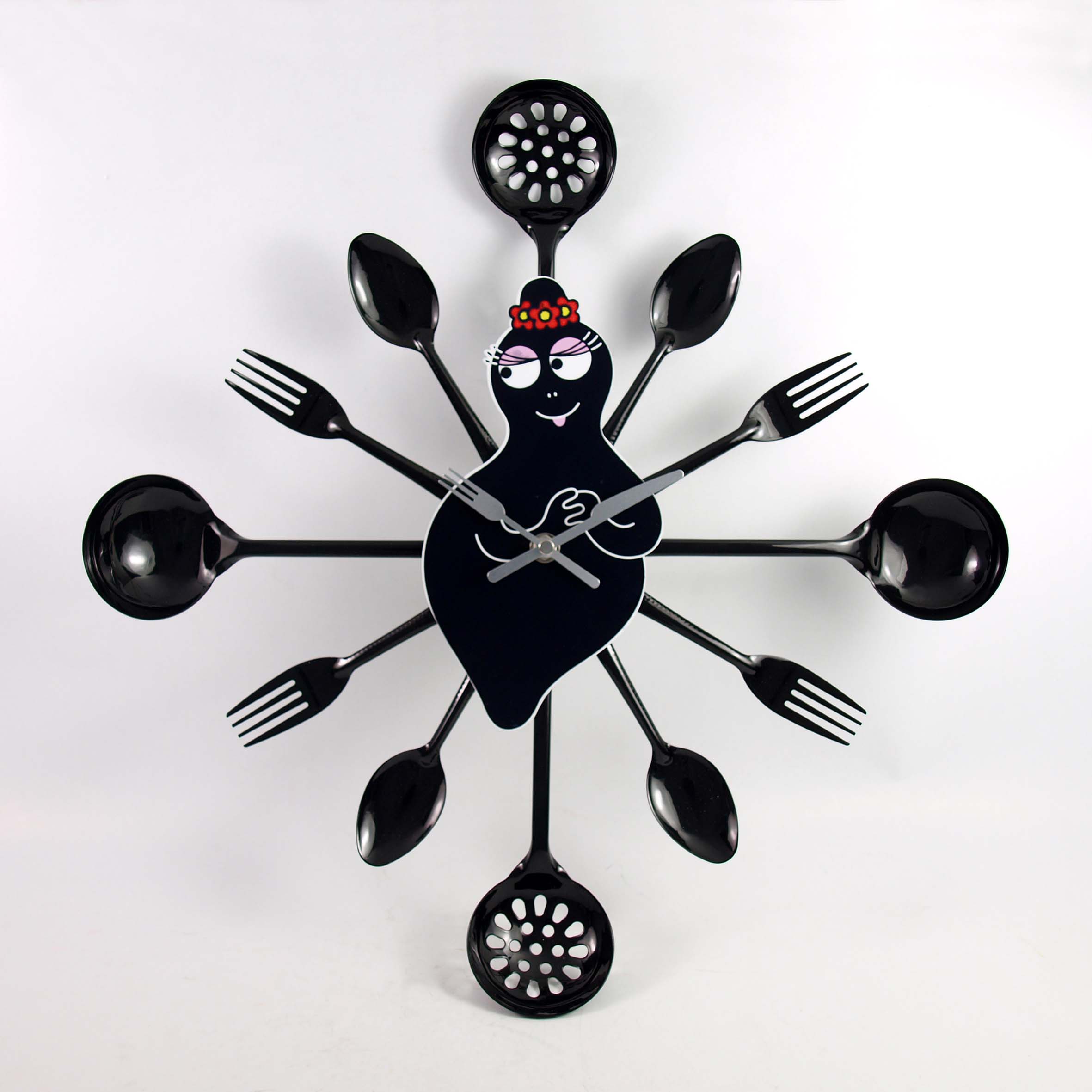 Black Cartoon Kitchenware Metal Quartz Kitchen Wall Clock