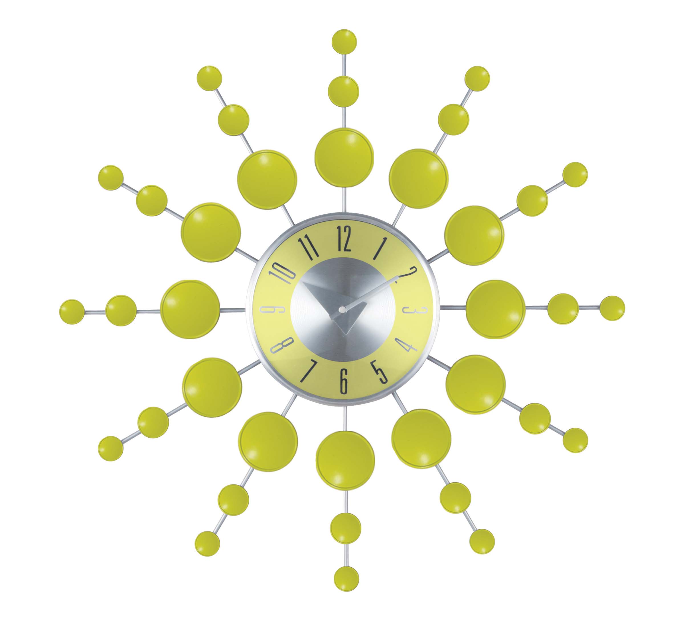 Yellow Radical Round Kitchenware Metal Quartz Kitchen Wall Clock