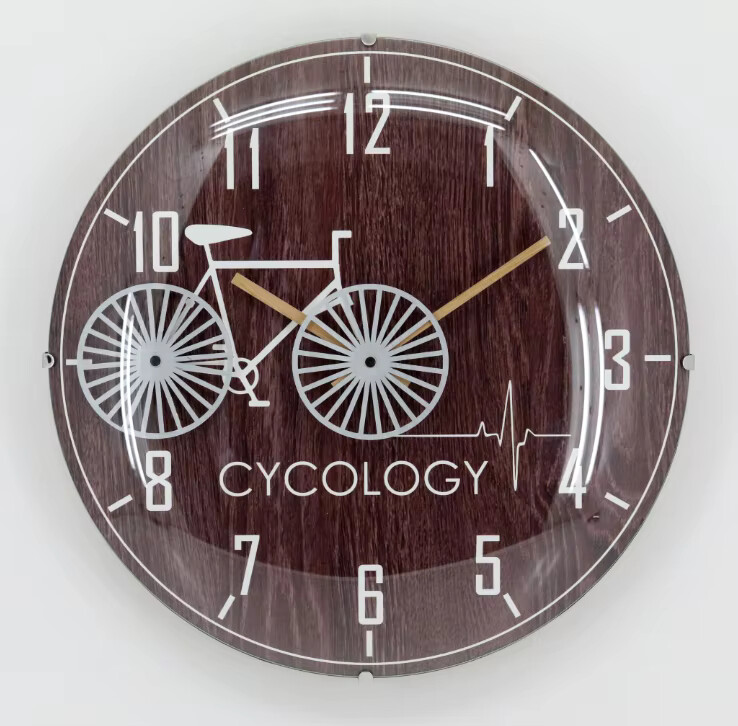 red cycology modern convex glass wall clock with moving gear