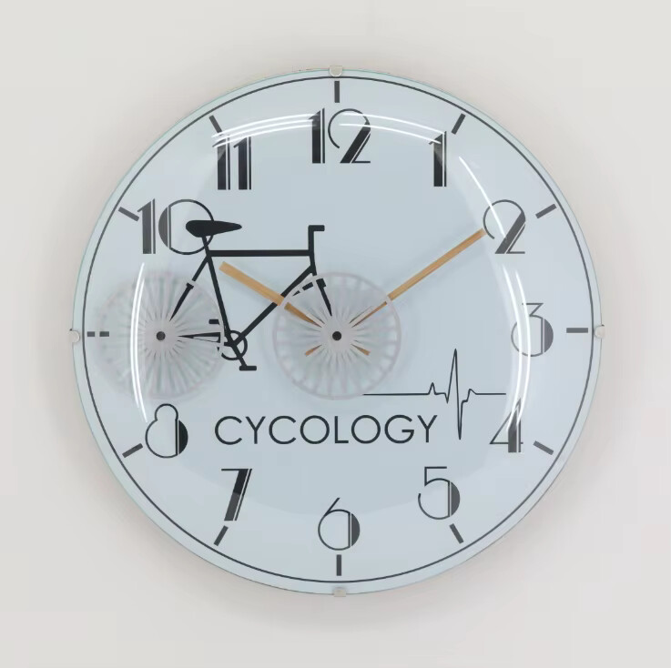 white cycology modern convex glass wall clock with moving gear