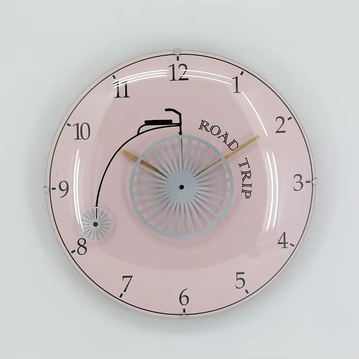 pink cycology modern convex glass wall clock with moving gear