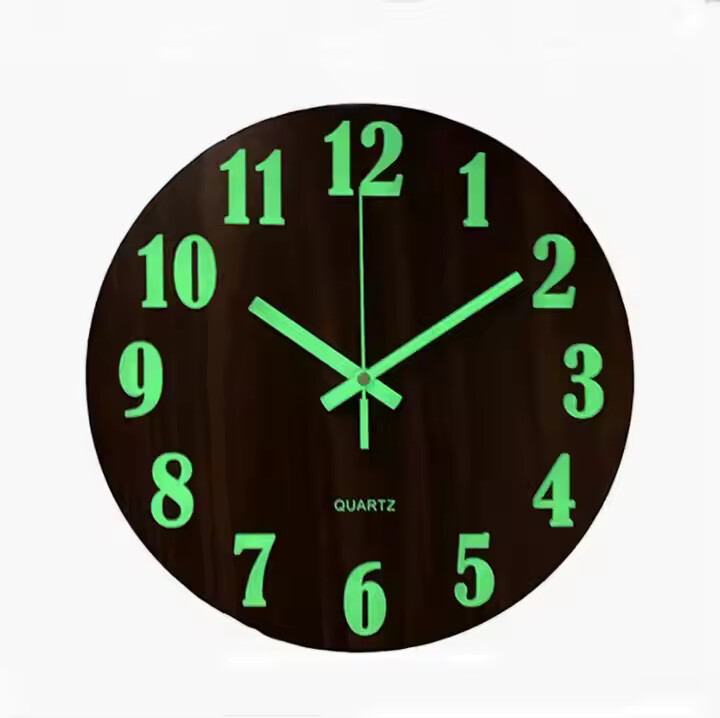 Wooden Luminous Wall Clock watches Modern Night Light Clock Glow In Dark